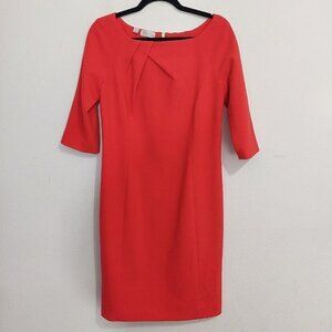 Carlisle Womens Orange 3/4 Sleeve Pleated Boat Neck Knee Length Zip Dress Size 8